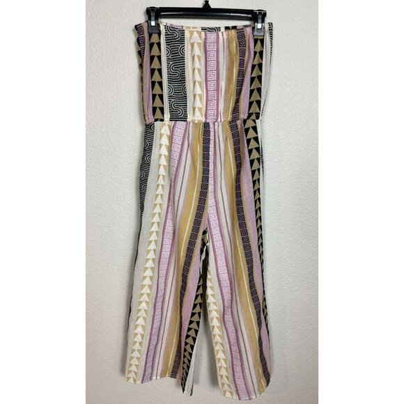 Elan Women's Jumpsuit Cropped Size Medium Strapless Colorful Cotton Striped - Picture 10 of 12